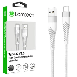 Καλώδιo USB Lamtech Type-C V2,0 HIGH QUALITY UNBREAKABLE SILVER 2M