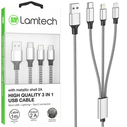 Καλώδιo USB Lamtech HIGH QUALITY 3 IN 1 With METALLIC SHELL SILVER 1M