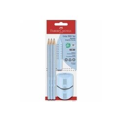 Faber-Castell Σετ 3 Μολύβια Grip με Ξύστρα και Γόμα Γαλάζια 580074