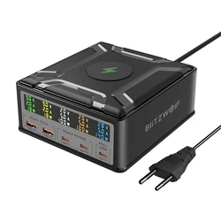 Ασύρματος Φορτιστής Blitzwolf BW-S28 260W, 2xUSB-A, 3xUSB-C, 15W (Black)