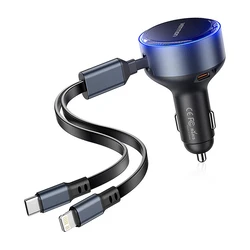 Vention Car Charger 30W 5A Fast Charging with Lightning / Type-C Cable Black