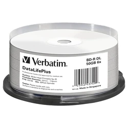 Verbatim DataLifePlus BD-R 50GB 6x Printable 25-Pack (Cake Box) - Model 43749
