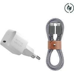 Native Union Fast GaN 30W USB-C Φορτιστής Λευκός με USB-C Καλώδιο (Zebra)