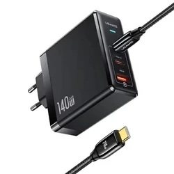 USAMS US-CC168 wall charger USB-A, 2xUSB-C T52 PD 140W Fast Charging + USB-C / USB-C cable 240W black