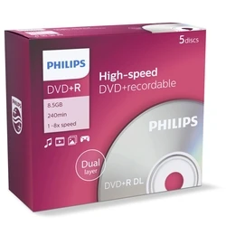 Philips Recordable DVD+R Dual Layer 8.5GB 8x - 5 pcs (DR8S8J05C/00)