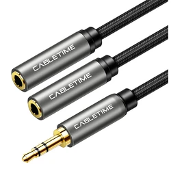 Αντάπτορας Ήχου Cabletime 3.5mm σε 2x 3.5mm CT-P12G, 3-pole, 20cm, μαύρο
