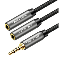 Αντάπτορας Ήχου Cabletime 3.5mm σε 2x 3.5mm CT-P12G4P, 4-pole, 20cm, μαύρο