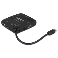 Card Reader Delock USB micro B -> 4in1 +3-Port Hub OTG extern