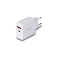 Φορτιστής Πρίζας Lindy USB Typ A+C GaN Charger 65W, White