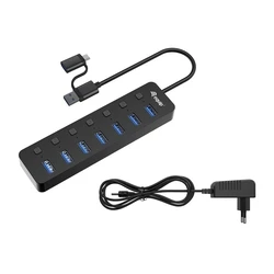 USB Hub Equip USB-Hub 7-Port 3.2 ->7x3.2 inkl USB-C Black