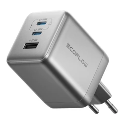 EcoFlow GaN Cable-free Wall Charger (Rapid Pro) — 100W, 1×USB-A + 2×USB-C, Quick Charge 3.0/2.0, Silver
