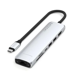 Docking Station Satechi 7-w-1 USB-C Slim (USB-C PD, 2x USB-A, HDMI 4K, Ether, micro/SD) (Silver)