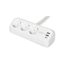 Πολύπριζο Digitus power strip 2x + 2USB 1,5m 12W 30W White