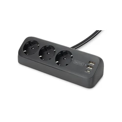 Πολύπριζο Digitus power strip 3x + 2USB 1,5m 12W 30W Black