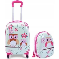 Marko Travel Set 'Sowy' Pink (children's suitcase + backpack)