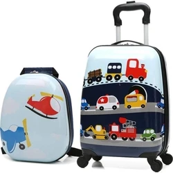 Marko Children's Travel Set 'Vehicles' Blue (suitcase and backpack)
