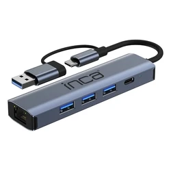 INCA 5-θύρας Hub IUTP-5T USB-C/A -> 3x USB-A 3.0 / RJ45 5 Gbit/s γκρι