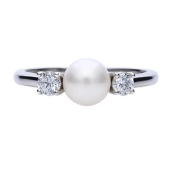 DIAMONFIRE Γυναικείο Δαχτυλίδι από Ασήμι με Μαργαριτάρι και Ζιργκόν - Μέγεθος 16