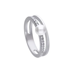 DIAMONFIRE Γυναικείο Δαχτυλίδι Sterling Silver Μέγεθος 18 με Μαργαριτάρι και Ζιργκόν