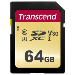 Κάρτα Μνήμης SDXC 64GB Transcend 500S Class 10 UHS-I U3 V30