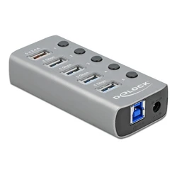 USB Hub DeLOCK 5x με διακόπτες 63262, 3.2, Gen 1, 5Gbps, 2.4A, γκρι