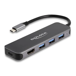 USB Hub Delock -C 64171, 3x USB 5Gbps, HDMI 4K, USB-C PD 85W, γκρι