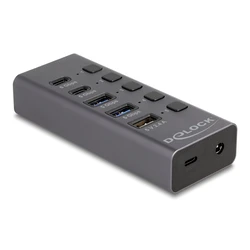 USB Hub Delock 64248 Με Διακόπτες, 5X Θυρών, 5Gbps, Usb/USB-C Σύνδεση, Γκρι