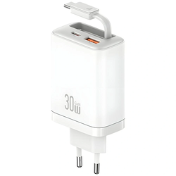 USAMS Xiang Series CC296 30W USB-A, USB-C Wall Charger + USB-C Cable white
