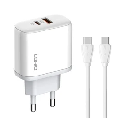 Φορτιστής Πρίζας Ldnio A2526C με Καλώδιo, USB & Type-C, 45W PD, λευκός