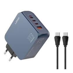 Ldnio Φορτιστής GaN με Θύρα USB-A και 3 Θύρες USB-C και Καλώδιο USB-C 100W Power Delivery / Quick Charge 3.0 Μπλε (Q8)