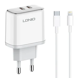 LDNIO φορτιστής τοίχου A2528M με καλώδιο 2x USB C 35W MFi λευκό