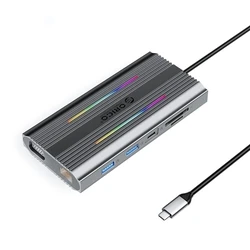 Orico USB-C 12σε1 Docking Station με HDMI 4K, VGA, PD 100W, Ethernet Gigabit, 3x USB-A 3.0, Card Reader, Jack 3.5mm — Γκρι