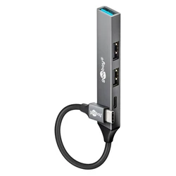 USB Hub Goobay 74459, 4x θυρών, USB 3.2, 5Gbps, USB-C σύνδεση, γκρι