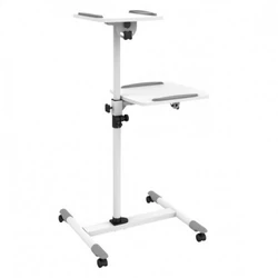 Techly 309593 Projector Stand — Mobile Floor Stand with 2 Shelves, Height Adjustable, White