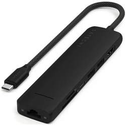 Satechi 7-in-1 USB-C Slim Multiport Adapter (USB-C PD, 2x USB-A, HDMI 4K, Ethernet, micro/SD card reader) — Black