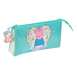 Τριπλή Κασετίνα Peppa Pig Pretty flowers Κίτρινο Μέντα 22 x 12 x 3 cm