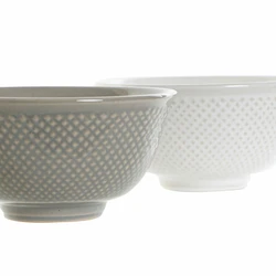 DKD Home Decor Μπολ Λευκό Γκρι Πορσελάνη Vintage 12,5 x 12,5 x 6,5 cm 2 Τεμάχια