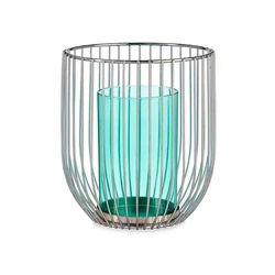 Gift Decor Κηροπήγιο Κλουβί Μπλε Ασημί Μέταλλο Γυαλί