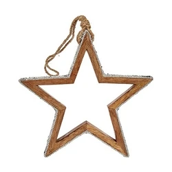 Κρεμαστό Στολίδι Αστέρι Ξύλινο Καφέ 2.5x23cm με Χρυσόσκονη