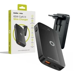 Mobile Origin Φορτιστής 65W GaN Slim διπλός USB-C + USB-A Μαύρο