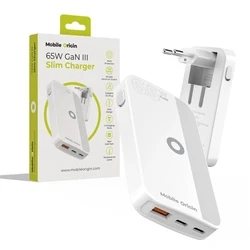 Φορτιστής Mobile Origin 65W GaN Slim διπλός USB-C + USB-A, λευκό