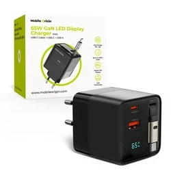 Φορτιστής Mobile Origin 65W GaN Display PW2 με ενσωματωμένο καλώδιο USB-C & θύρα USB-A (MO-65WDCH-PW2)
