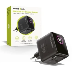 Φορτιστής Mobile Origin 65W GaN PW3 με καλώδιο USB-C 65cm + USB-A