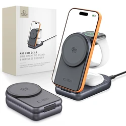 Tech-Protect A53 3in1 Magnetic MagSafe Wireless Charger 25W Qi2.2 Dark Grey