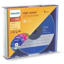 Philips CD-RW 12cm 1x5 CD-RW 80Min 700MB 4-12x SL Colour