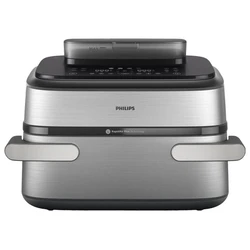 Philips Ovi Dual 5000 Ultra Megabasket NA565/02 Airfryer 9.5L (Megabasket 10L) — Ασημί