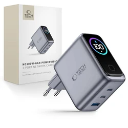 Tech-Protect PowerVision NC100W-GaN USB-A, 2xUSB-C Network Charger PD 100W / QC3.0 Dark Grey