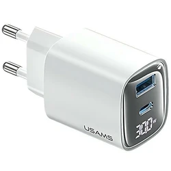 Φορτιστής Πρίζας Usams 30w Gan Led Usb+Usb-C Cc229 White