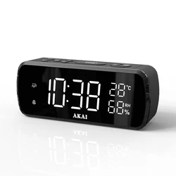 Επιτραπέζιο Ρολόι Akai ACR-1080 Ψηφιακό ξυπνητήρι με ραδιόφωνο FM, USB για φόρτιση, ένδειξη θερμοκρασίας-υγρασίας