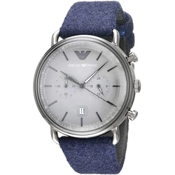 Ανδρικό Ρολόι Armani Ar11144 (43mm) Δερμάτινο Λουράκι Μπλε